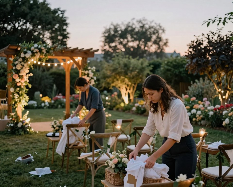 Abbau Gartenhochzeit und Reinigung im Garten