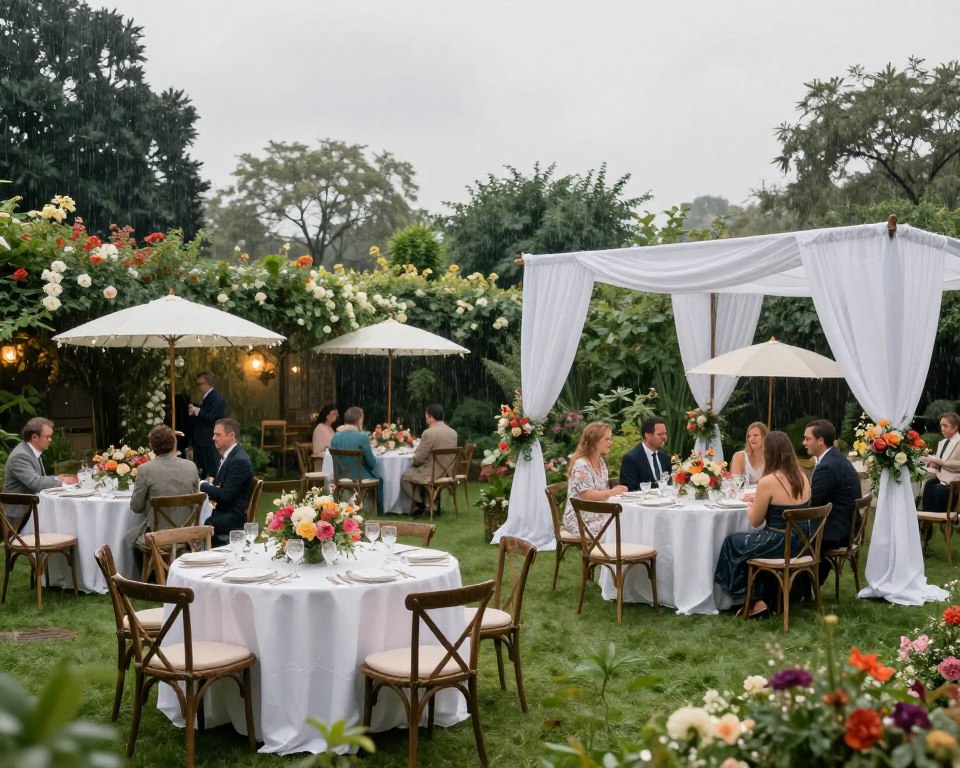 Gartenhochzeit bei Regen mit überdachtem Bereich